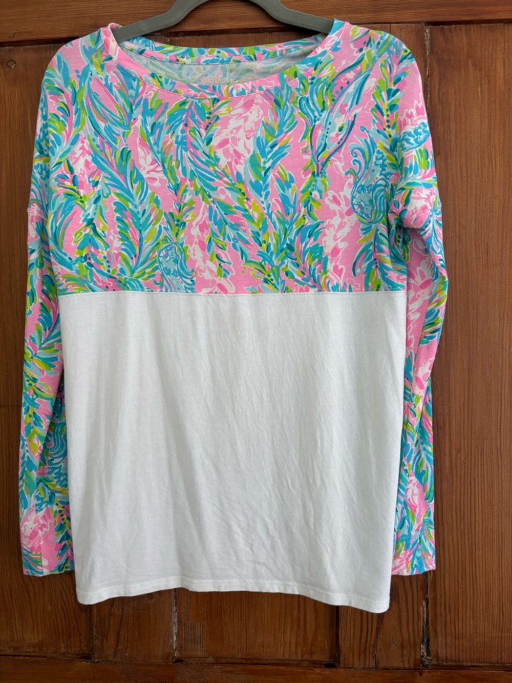 Lilly Pulitzer Pink Aqua Tropical Colorblock Top Size XXS Oversized